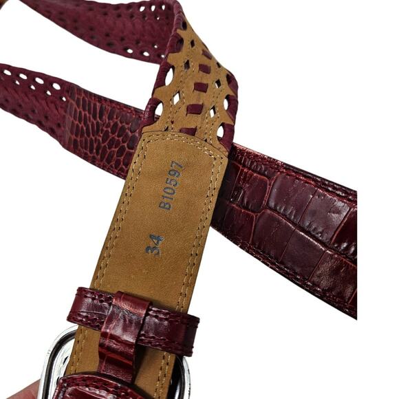 Brighton 34 Brown Leather Croc Embossed Belt Classic Cut Out Rhinestone - Picture 2 of 4